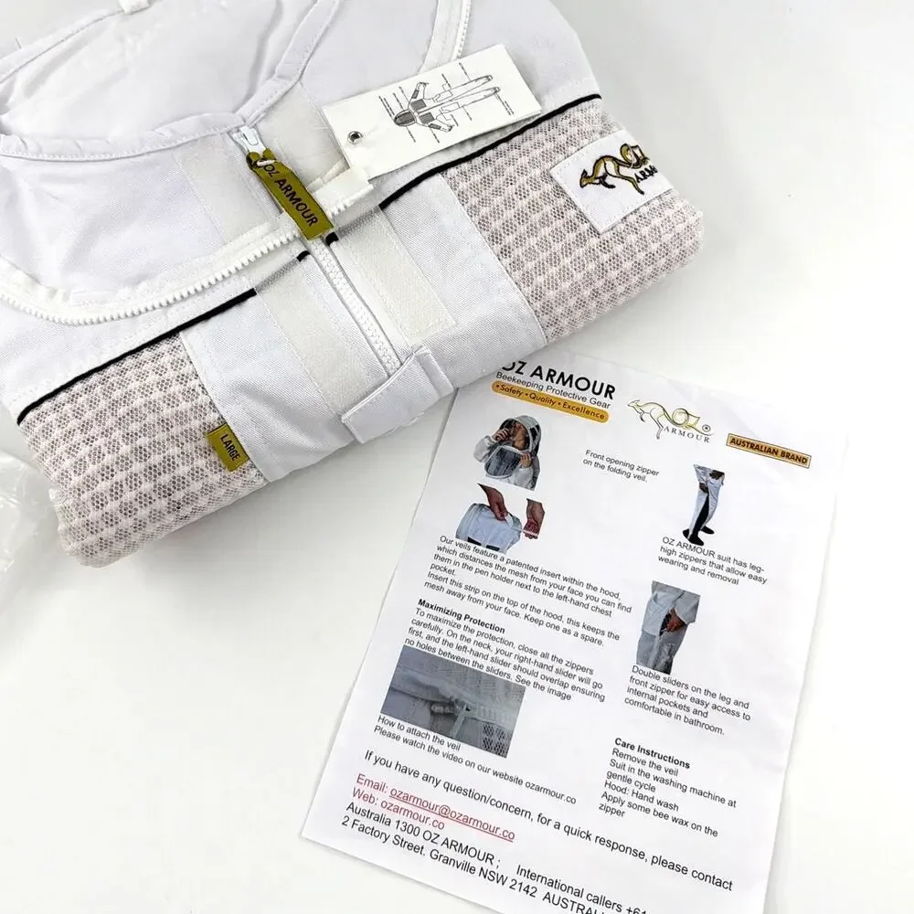 OZ ARMOUR Poly Cotton Semi Ventilated Beekeeping Suit White Size L